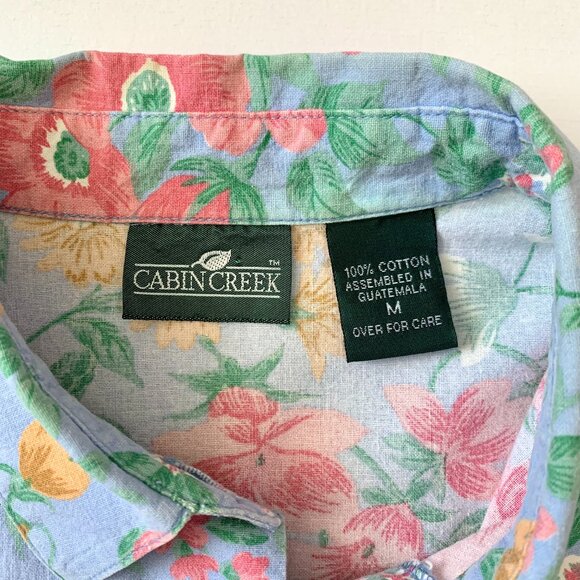 Vintage Cabin Creek Floral Collar Button Up Short Sleeve Shirt Prep Coastal Boho - Picture 6 of 15